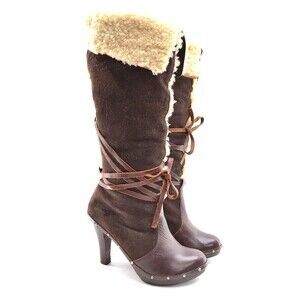 Michael Kors Brown Suede Shearling Knee Boots 8.5 M